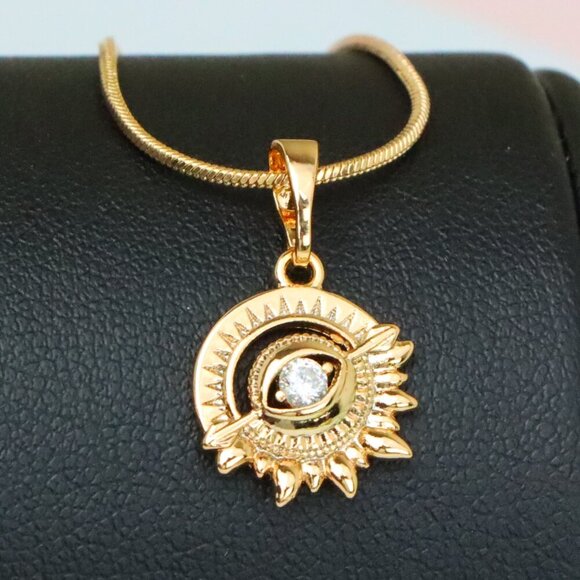 "Rose Gold Sunburst Pendant with Clear Stone Accent, XPPT1849 - Picture 1 of 13